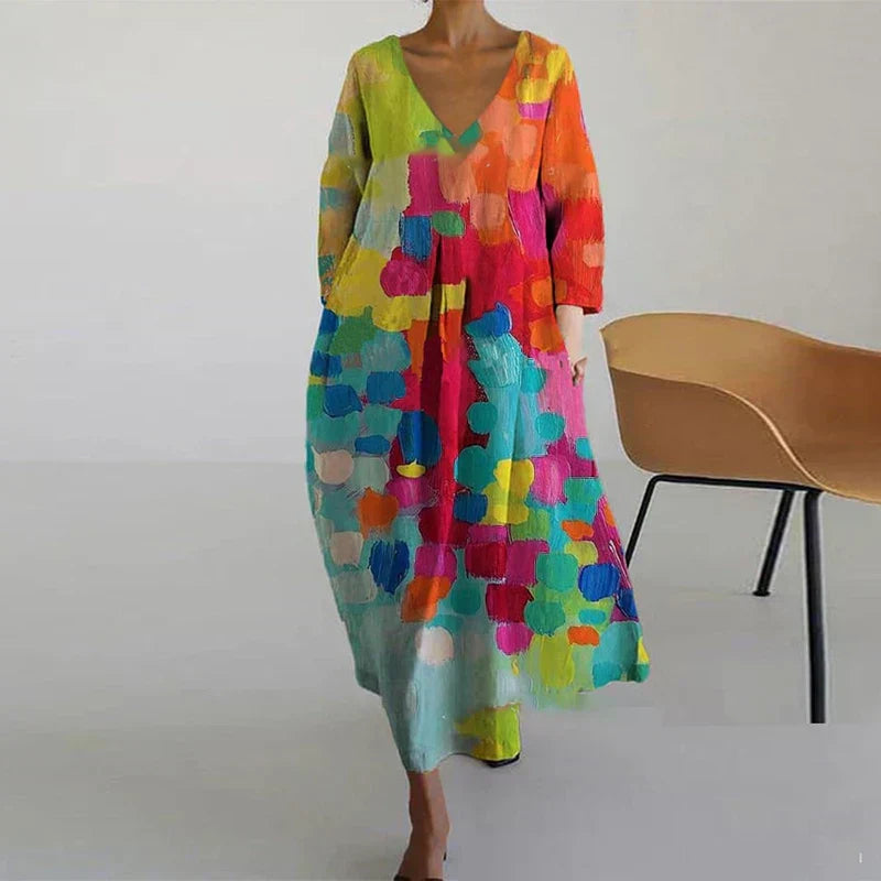 Leticia - Buntes V-Ausschnitt Kleid