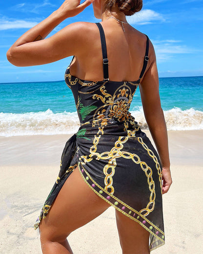Marie - Einteiliger Push-up-Badeanzug mit Strandschürze