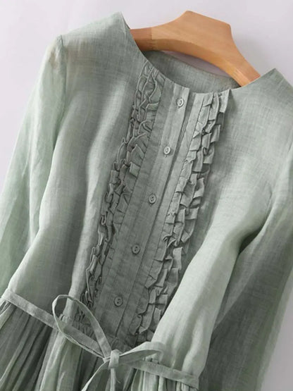 Arya - Damen Retro Rundhals Kleid mit Schnürung in der Taille