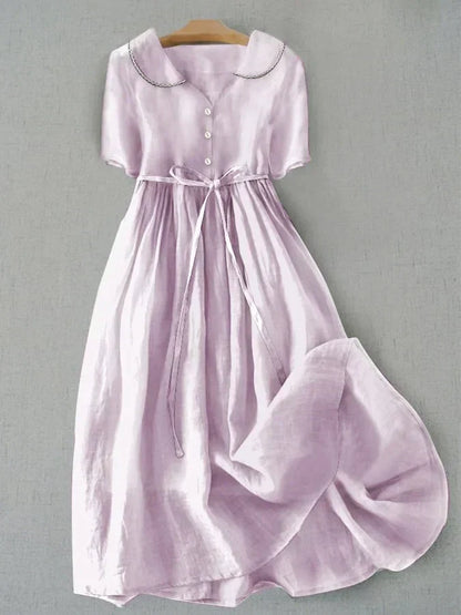 Isla - Elegantes Midi-Kleid aus Baumwolle und Leinen