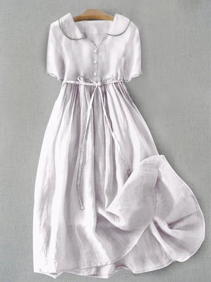 Isla - Elegantes Midi-Kleid aus Baumwolle und Leinen
